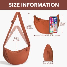 LOCCY Women's Half Moon Crossbody Shoulder Bag, Hobo Halfmoon Bag, Plain Nylon Crossbody Bag, Women's Half Moon Shoulder Bag with Adjustable Shoulder Strap for Women Travel, orange