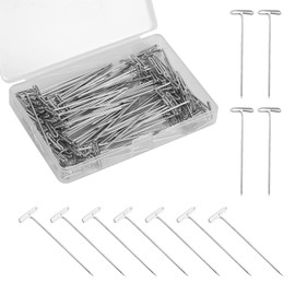 100pcs 2 inch T Pins for Wigs, Stainless Steel Wig Pins with a Plastic Box T Pins for Blocking Crochet Knitting Crafts Sewing Jewelry Making (T Pins)