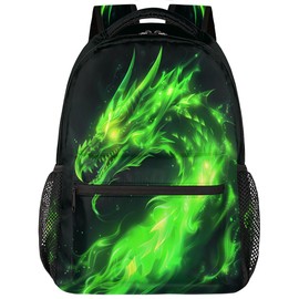 YPPAHHHH Green Fire Dragon Backpacks for Girls Kids Boys, Chinese Dragon Pattern Lightweight School Bags Travel Backpack College Student Bookbag Casual Hiking Daypack Laptop Backpack