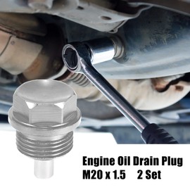 A ABSOPRO 2 Set M24x1.5 Oil Drain Plug Magnetic Aluminum Alloy Oil Drain Nut with 2 Washers for Car Motorcycle Silver Tone