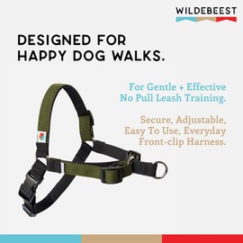 Wildebeest No Pull Dog Harness | Comfortable Training Harnesses | Effective No Pull Harness Design | Ideal for Medium Sized Dog | 4-Point Adjustable(M - 22~28 inch Girth, Olive)