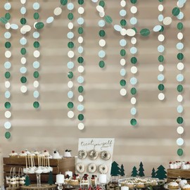 Cheerland Sage Green Garland Dusty Mint Blue White Circle Polka Dots Streamer Hanging Party Decorations for Kids Birthday Baby Shower Engagement Graduations Wedding Bridal Party Supplies 4pcs