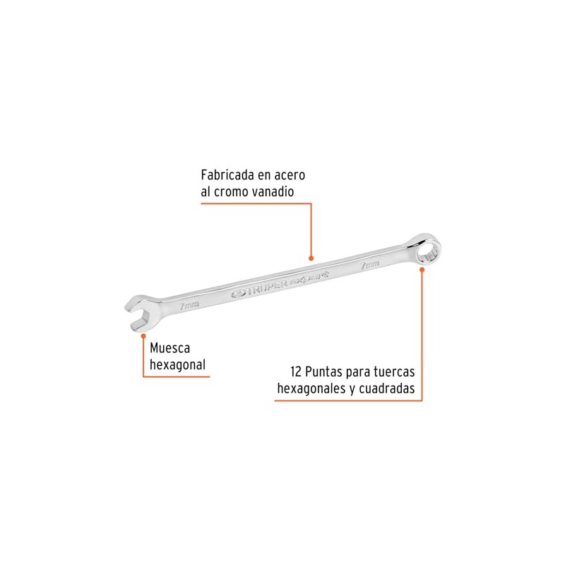 Truper Expert LL-2007M, Llave combinada extralarga, milimétricas 7 mm