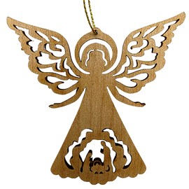 Unfinished Wooden Herald Angel Nativity Ornament, Handcrafted Wood Religious Christmas Ornaments for Trees, Gift Boxes, Wreaths, and More, 4.75 Inches