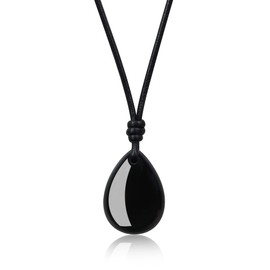 COAI Leather Necklace Teardrop Crystal Necklace for Women Men, Black Obsidian Necklace