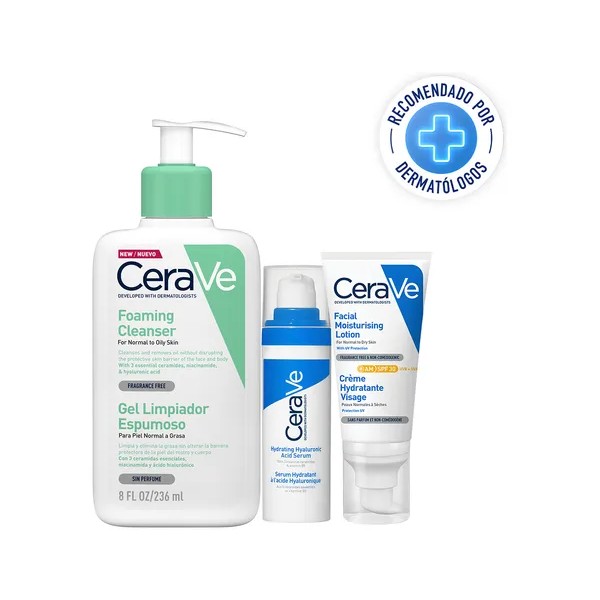 Kit CeraVe Rutina facial limpia hidrata y protege tu piel