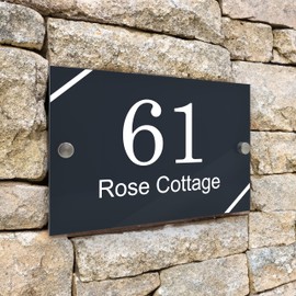 Badgemaster Modern Anthracite House Number Sign Plaque Stainless Steel Standoffs 20cm x 13cm Modern Diagonal Lines
