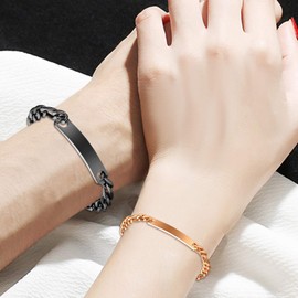 JewelryWe Jewellery Pairs of Bracelets with Engraving Stainless Steel Polished Figaro Chain Friendship Bracelet Couple Bracelet Bangle for Men Women Silver / Gold / Black Rose Gold, Stainless Steel