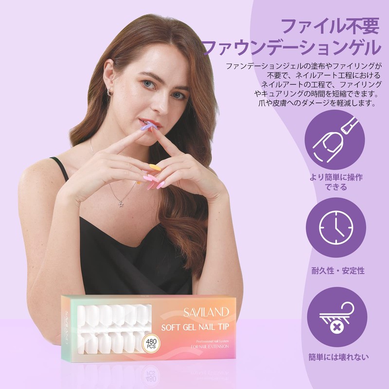 Saviland 02 Nail Tips, Ultra Thin, 480 Pcs, Pre-Sanded, Clear