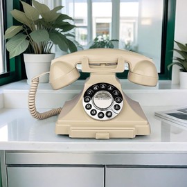 Corded Vintage Telephone, Retro Landline Phones for Home, Single Line Old Fashioned House Telephone with Loud Ringer for Seniors, Classic Antique Desk Phones for Office/Hotel/School (Ivory)