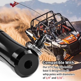 Quick Release Flag Pole & Antenna Holder - Flag Mount Base for 1/4" & 5/16" Poles - Whip Flags Holder Compatible with UTV ATV Off Road Jeep Wrangler JK JL Sahara Rubicon (Black)
