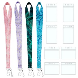 Colourful Lanyard with Card Case Set, 4 Pieces Long Lanyard with 8 Pieces ID Case Hard Plastic, Neck Lanyard with Hard Plastic ID Card Holder, for ID, School, Office