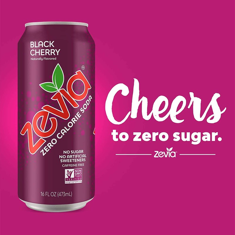 Zevia Zero Calorie Soda, Black Cherry, 16 Ounce Cans (Pack