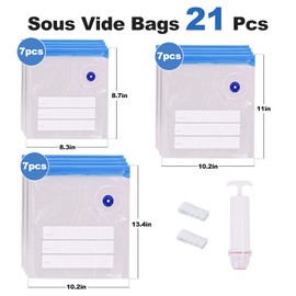 NexlevVac 21 Pcs 3Size Sous Vide Bags Vacuum Zipper Sealer Bag for Food, Reusable Vacuum Seal Bags with Sealing Clips for Sous Vide Cooking,Freezer Safe,Microwave Heating and Food Storage