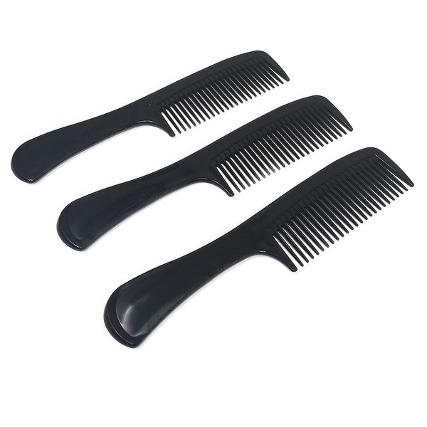 Large 8.5-inch Round Handle Styling Comb [Pack of 3] – for Men, Women and Kids - For Long, Straight, Wavy, Curly and Coarse Hair