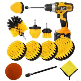 Drill Brush Attachment Set Pack of 10 | Easy Drill Attachment for Power scrubbing | Clean On Multi-Surface | House Hold Cleaning, Kitchen, Bathrooms, Carpets | Best Effortless Cleaning and Scrubbing