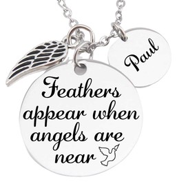 Memorial Jewelry, Pendant, Necklace, Feathers Appear when Angels Are Near, Child loss, Lose of Loved One, Stainless Steel
