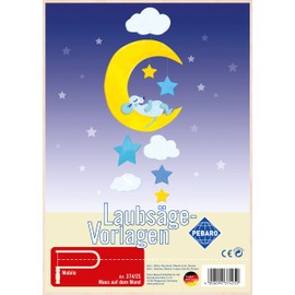 Pebaro 374/2S Fretsaw Template Mobile Wind Chime Mouse on the Moon, 3 mm Plywood, DIN A4, Pre-Printed Motif, Saw with Fretsaw Bow, Craft, Paint, Ready, Craft with Wood, Gift Idea