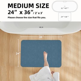 Bathroom Mat Quick Dry, Bathroom Rugs Non Slip Washable Thin Absorbent Bath Mat Fits Under Door Bathroom Floor Mat Perfect for Bath, Shower, or Sink 24"x36" Denim Blue