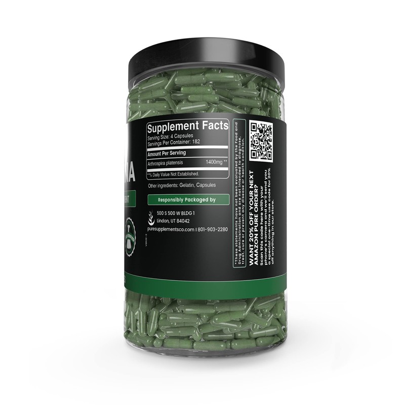 PURE ORIGINAL INGREDIENTS Spirulina (730 Capsules) No Magnesium Or Rice