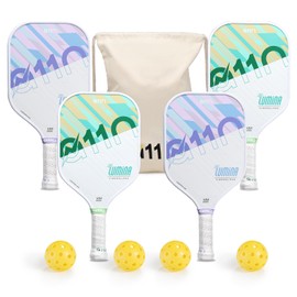 A11N Pickleball Paddles Set of 4 Fiberglass Surface Rackets with 4 Balls and a Bag for Beginners - USAPA Approved, Green & Purple