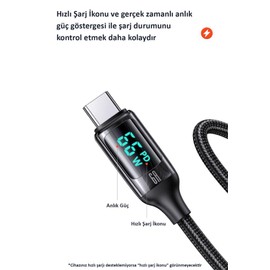 Usams US-SJ544 Dijital Göstergeli,Çipli,Örgülü,1.2m PD 66W USB to Type-C Hızlı Şarj ve Data Kablosu