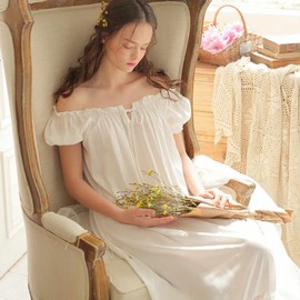 SINGINGQUEEN Womens' Cotton Nightgown Nightshirt Ladies Victorian Sleepwear Dress Gown Pajamas Lounger (White, Large)