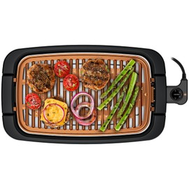 Chefman Smokeless Indoor Electric Grill, Copper, Extra Large, Nonstick Table Top Grill for Indoor Grilling and BBQ with Adjustable Temperature Control, Nonstick Dishwasher-Safe Parts, 9" x 15"