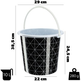 KADAX Round Plastic Bucket with Comfortable Handle, Food-Safe Cleaning Bucket for Household, Robust Water Bucket, Multifunctional Household Bucket (Triangles 10L)