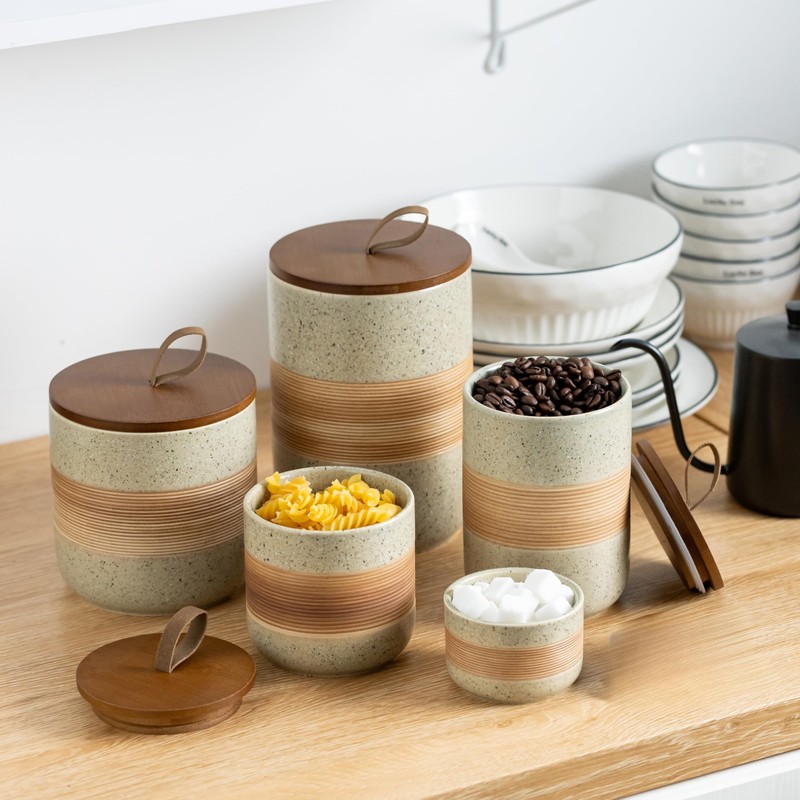 Miamolo Ceramic Jar with Lid Airtight, Coffee Container Kitchen Food