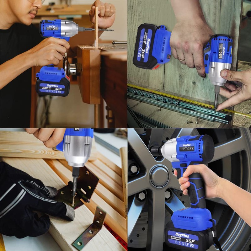Qimu Cordless Impact Wrench,1/2 Impact Gun,3-IN-1 Brushless Power Electric Wrench/Max