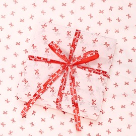 BOXOB 20 Sheets Pink Bow Wrapping Papers, 20x28in Cute Coquette Wrapping Paper Bowknot Tissue Paper Not Roll Ideal Birthday Valentine's Day Christmas Party Gift Packaging Supplies