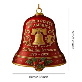 2pc Metal 250th Anniversary USA Bell Ornament for 4th of July Decorations, 3D America 250 Merchandise Bell Patriotic Decor, Patriotic Collectors Decor, Gift for US Citizens