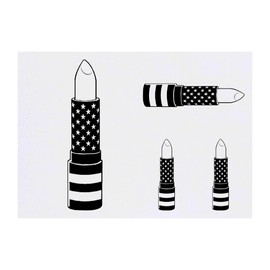 4 x 'American Flag Lipstick' Temporary Tattoos - Water Resistant, Skin-Safe, Non-Toxic Transfers, Mixed Sizes (TO00083968)