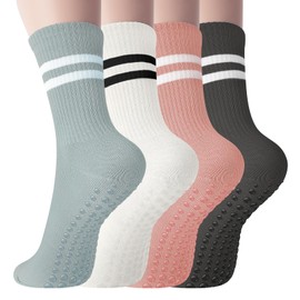 SWturK Pilates Socks with Grips for Women Long Non-Slip Yoga Grippy Socks for Barre, Ballet, Dance & Hospital, Anti-Skid Workou