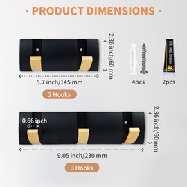 SHBAOCH Coat Hooks Wall Mounted, Foldable Metal Coat Racks, Hanger with 5 Retractable Flip-Down Hooks for Jackets, Scarfs, Hats, Bags, Bedroom, Bathroom (Black Gold)