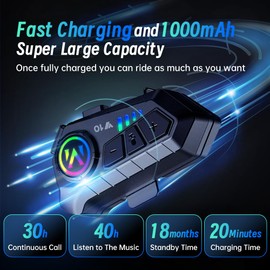 WNJACO WNJACO Motorcycle Helmet Bluetooth Headset, Outdoor Wireless Bluetooth 5.3 Headphone Speakers Noise Cancellation Intercom Communication Systems with IPX6 Waterproof/Strong Bass for Dirt Bike