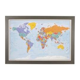Push Pin Travel Maps - Blue Oceans World - Barnwood Gray Framed Pin Map for Tracking Your Travels - 27.5" x 39.5" - 8 Handcrafted Frame Options - Made in USA - Ideal for Any Traveler