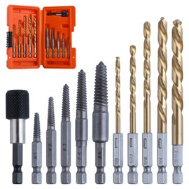 LEONTOOL 11Pcs Easy Out Screw Extractor Set, Titanium Coating Left Hand Drill Bit and Bolt Extractor Kit with 1/4" Adaptor, Reverse Drill Bit Extractor Set for Rusted Rounded Damaged Nuts Screws