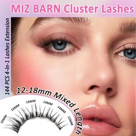 MIZ BARN False Eyelashes 144pcs Lash Extension D Curl Eyelash Clusters, 12-18mm individual Lashes Fluffy Lashes Cluster DIY at Home (D-12-18 MIX) (DIY-11 MIX)