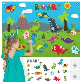 HONMOK Felt Boards Children, Motor Skills Toy, Dinosaur Theme, Montessori Educational Toy, Sorting Game from 3 Years, Motor Skills Wall, Early Education for Toddlers, Nursery Children's Gift