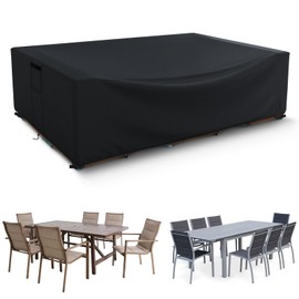 HIGHTQURO Patio Furniture Covers Waterproof, Heavy Duty 600D Outdoor Furniture Covers for Outdoor Dining Table and Chair,Tear Resistance and Anti-UV,Black,74"L x 47"W x 28"H
