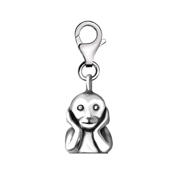 Quiges Charms Silver Plated Monkey Hearing Clip on Charm Lobster