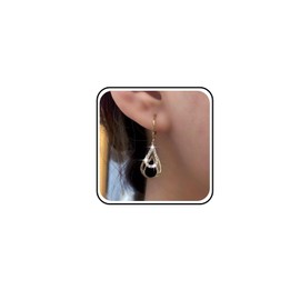 Cybche Vintage CZ Teardrop Dangle Earrings Gold Crystal Drop Earrings Pear Cut Gemstone Hoop Earrings Oval Black Onyx Earrings Pear Shape Hoop Huggie Earrings Jewelry for Women
