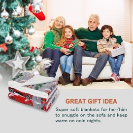 Christmas Throw Sherpa Blanket 130 x 150 cm Xmas Pattern, Warm Soft Fluffy Sherpa Throw TV Blanket Decorative Blanket for Bed Couch Holidays Truck