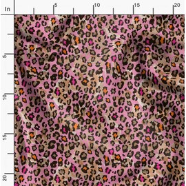 Soimoi Pink Velvet Fabric Leopard Animal Skin Print Fabric by the metre 58 Inch Wide