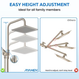 Ryamen 8" Dual Shower Head Combo, High Pressure Rainfall Shower Head with Handheld, 6 Spray Settings Angle Adjustable Handheld Shower Head with Pause, Height Adjustable, Brushed Nickel