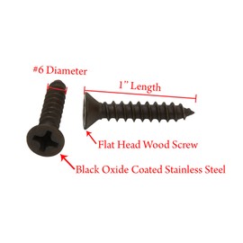 #6 X 1'' Black Oxide Coated Stainless Flat Head Phillips Wood Screws (25pc) 18-8 (304) Stainless Steel Screws by Bolt Dropper)