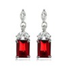 Sterling Silver Created Ruby and White Topaz Emerald-Cut Dangle Earrings
