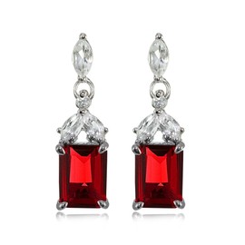 Sterling Silver Created Ruby and White Topaz Emerald-Cut Dangle Earrings